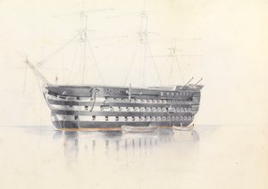 Studie av HMS "Queen" vid Malta, 3 mars 1852