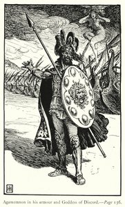 Iliaden: Agamemnon i sin rustning och Discordens gudinna (gravyr)
