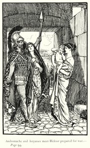 Iliaden: Andromache och Astyanax möter Hektor förberedd för krig (gravyr)