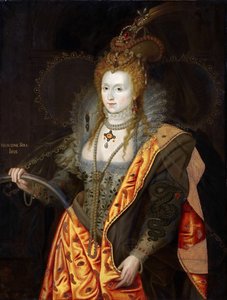 Porträtt av Elizabeth I av England 1533-1603, i balettdräkt som Iris Rainbow Portrait