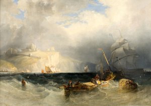 Franska fiskebåtar i en stormvind utanför Dover
