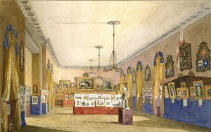 An Exhibition at the Old Town Hall, Oxford, 1854 (akvarell och karosseri över blyerts på styvt papper, på originalmontering)
