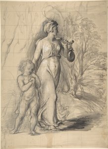 Hagar och Ismael i vildmarken (framsida); två porträttstudier av konstnärens hustru och en studie av ett ben och en torso (baksida) av George Richmond