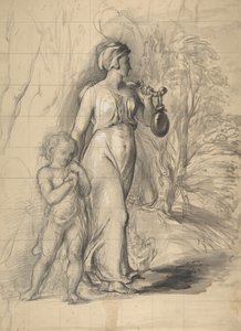 Hagar och Ismael i vildmarken recto, Två porträttstudier av konstnärens hustru..., 1829-33. av George Richmond