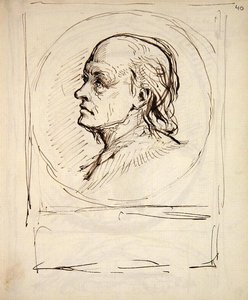 Porträtt av William Blake, från en anteckningsbok som används av konstnären för skisser och anteckningar (bläck på papper) av George Richmond