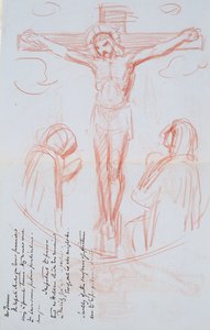 Study of Crucifixion, c.1857 (röd och svart krita på gråblått vattenmärkt papper) av George Richmond