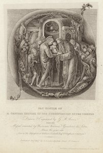 Faksimil av huvudstadens initial för presentationen i templet av George Robert Lewis