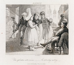 Intressant möte - Bayeux, ca 1821 (etsning) av George Robert Lewis