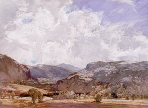 Conwy Valley - Midday (kroppsfärg på papper) av George Robert Rushton