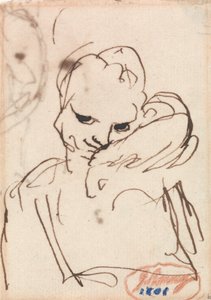 En flicka med en kanin eller en hund på axeln av George Romney
