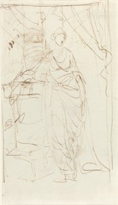 En elegant dam i klassisk klänning [recto] av George Romney