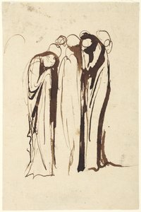 En grupp stående figurer som gråter av George Romney
