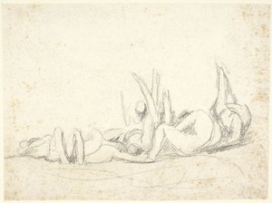 En grupp lidande figurer på marken  (studie till ”Howard besöker fängelserna”) av George Romney