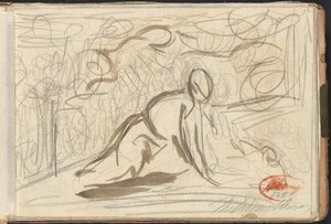 Knäböjande figur, omgiven av andra figurer av George Romney