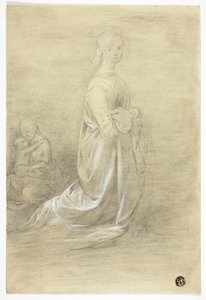 Knäböjande kvinna, sittande mor och barn av George Romney