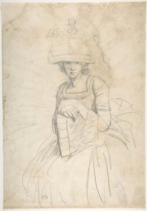Kvinna som håller en bok (framsidan); Schema för färgplacering på en palett (baksidan) av George Romney