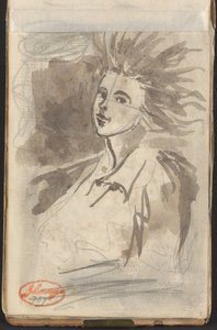 Kvinna med fladdrande hår av George Romney