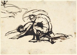 En naken figur som böjer sig över en fallande figur av George Romney