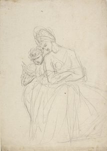 Porträttskiss av en sittande kvinna med barn av George Romney