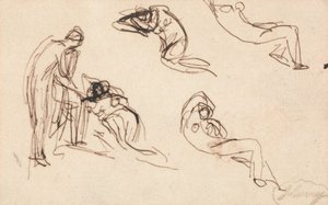En stående figur och fyra liggande figurer av George Romney