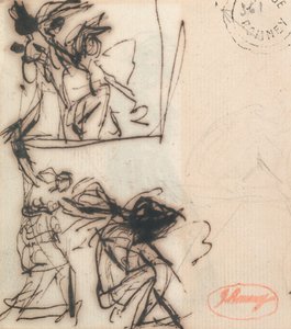 Stående figur med upplyft arm och sittande figur av George Romney