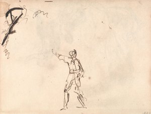 Stående figur med upplyft arm, möjligen Macbeth av George Romney