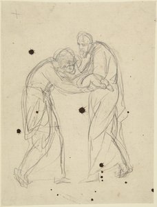 Stående manliga och kvinnliga figurer som håller ett spädbarn av George Romney