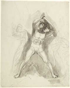 Stående manlig nakenfigur med sköld av George Romney