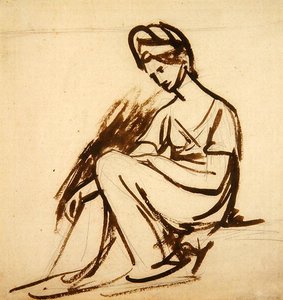 Studera för ett porträtt av en kvinna, sittande (brunt bläck över penna på papper) av George Romney