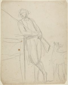 Studie till ett helfigursporträtt av en man som håller i en pistol av George Romney