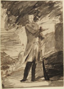 Studie till ett helfigurporträtt av en man som håller i en pistol av George Romney