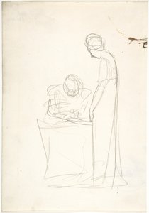 Studie av två figurer: den ena sittande, den andra stående (recto). Studie av ett uppåtblickande huvud (verso) av George Romney