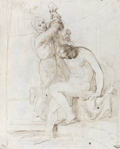 The Bath of Bathsheba (penna och brunt bläck på lagt papper) av George Romney