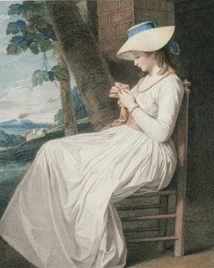 Sömmerskan, graverad av Thomas Cheesman (1760-c.1834), pub. av John und Josiah Boydell, 1787 (sticksticksgravyr) (par 125533) av George Romney