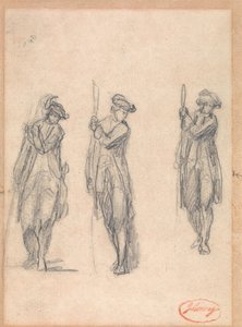 Tre skisser av en man i uniform av George Romney
