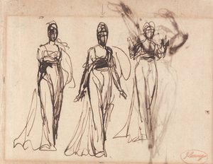 Tre studier av en stående kvinna, möjligen Lady MacBeth av George Romney
