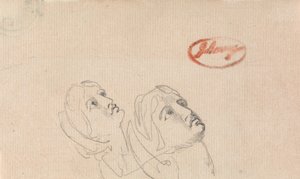 Två huvuden som blickar uppåt av George Romney