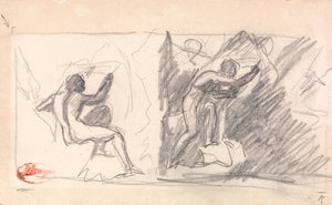 Två skisser: Sittande manlig nakenbild, bakifrån; Stående figur, gestikulerande av George Romney