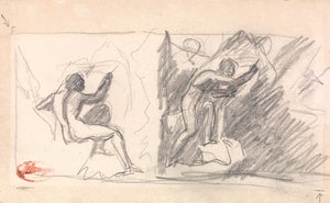 Två skisser: Sittande manlig akt, bakifrån; Stående figur som gestikulerar av George Romney