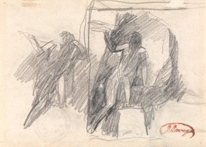 Två skisser av en halvknästående figur av George Romney