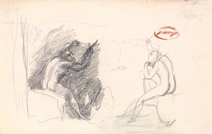 Två skisser av en sittande manlig nakenbild, bakifrån av George Romney