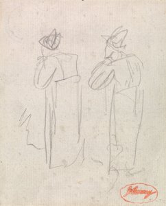 Två stående figurer med höga hattar av George Romney