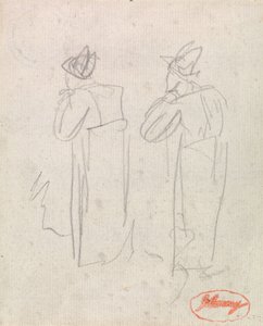 Två stående figurer med höga hattar av George Romney