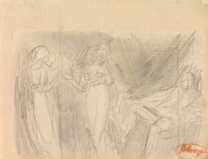 Två kvinnor och en sittande man av George Romney