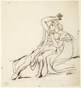 Två sittande figurer; Baksida: tre figurstudier av George Romney