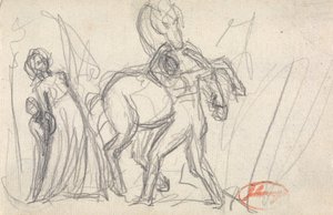 Oidentifierat motiv: Kvinna, barn, man och häst av George Romney