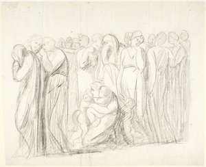 Gråtande kvinnor och barn: studie till ”Susannas anklagelse”; Verso: figurstudier av George Romney