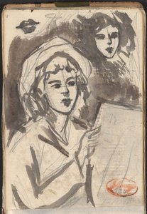 Läsande kvinna och ansiktsstudie av George Romney