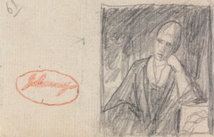Kvinna som vilar huvudet på en böjd arm av George Romney