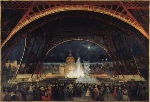 Nattfest på världsutställningen 1889, under Eiffeltornet, ca 1889 (olja på duk) av George Roux